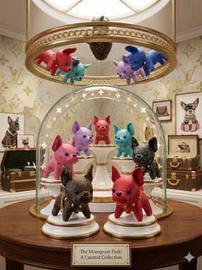 Colorful French bulldogs plush purse charms or key rings - Set 8 French bulldogs